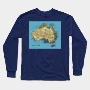 Watercolor Illustration of Australia Map Long Sleeve T-Shirt